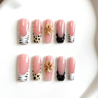 Faux ongles à presser uniques faits main en ABS, forme cercueil, couvrance totale, 10 pièces, style français, style européen, courts, pour orteils