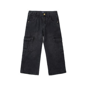 Nouveau pantalon <span class=keywords><strong>cargo</strong></span> en jean <span class=keywords><strong>noir</strong></span> délavé et doux pour enfants, coupe droite ample avec poches latérales, pour 9 ans - Product Image 5