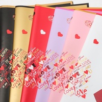 Kertas Pembungkus Bunga Valentine Motif Hati & Teks Cinta, Pinggiran Emas, Tahan Air, Romantis, untuk Florist Grosir