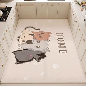 Alfombra de PVC con diseño de gato de dibujos animados, rectangular, antideslizante, para cocina, fácil de limpiar, con estampado de animales, decoración del hogar - Product Image 1