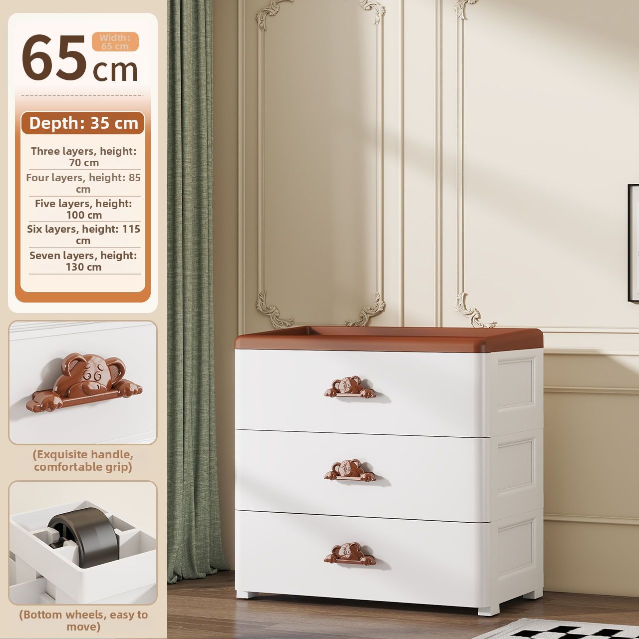 65cm bear storage cabinet [3-layer - white]