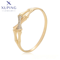 X000892620 XUPING Bracelet jonc articulé en alliage de cuivre plaqué or 14K avec micro-pavé de zircon, motif nœud de bambou, bijou élégant et tendance