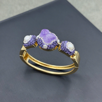 Kalung Tungsten Amethyst Alami dengan Inlay Kristal Ceko Set Empat Bagian Desain Bunga Tanaman Gaya Prancis-Niche Perhiasan Wanita