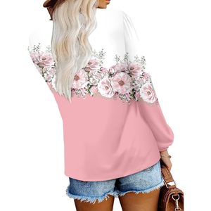 Blusa de moda de otoño informal suave con estampado floral y cuello en V de manga larga para mujer - Product Image 4
