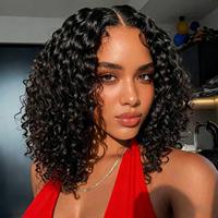 Perruque en cheveux humains 13x4 Lace Front, style Pixie Curl Deep Wave, courte coupe bob, noire naturelle, bouclée, pour femmes, vente en gros