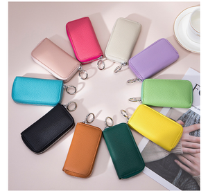 Porte-clés en cuir de vache véritable fait main de qualité supérieure avec fermeture éclair métallique, durable, compact et multi-usage pour cartes, pièces de monnaie et clé USB - Product Image 5