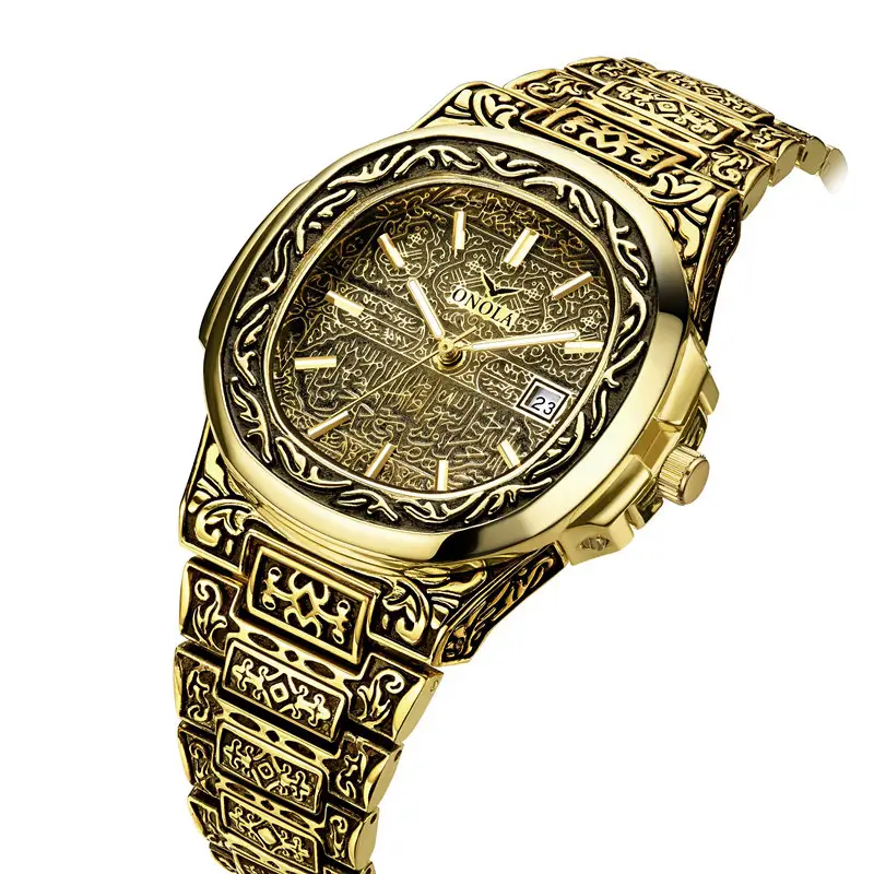 カスタム中東アラビア風オノラ38083808Bトップブランド高級メンズ腕時計ゴールドレトロメンズウォッチ