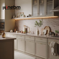 Meuble de cuisine à assembler soi-même, design Shaker, couleur bleu clair, style américain, îlot de cuisine laqué bleu brillant