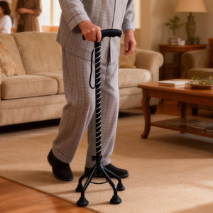 Bastón Telescópico de Cuatro Patas, Negro, Altura Ajustable, Antideslizante, Ligero, para Uso Doméstico en Personas Mayores - Product Image 1