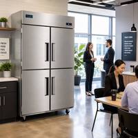 Réfrigérateur-congélateur vertical commercial grande capacité en acier inoxydable 4 portes 6 portes avec double température