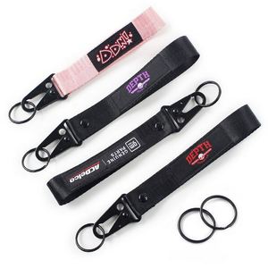 High Quality Fashion <b>Polyester</b> Logo Custom Two Sided Woven Wrist <b>Lanyard</b> Keychain for Keys Short <b>Lanyards</b> - Product Image 2