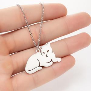 Collana con Ciondolo a Forma di Gatto in Stile Coreano per Donne, Gioiello in Acciaio Inossidabile con Charm di Gatto Sdraiato - Product Image 5