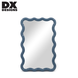DX disegna stile moderno blu scuro bordo ondulato rettangolare parete specchio appeso casa <span class=keywords><strong>soggiorno</strong></span> - Product Image 1