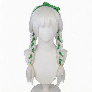 Perruque de cosplay Sky Children of the Light <span class=keywords><strong>Descendant</strong></span>, double tresse blanche pure avec ruban vert, résistante à la chaleur, pour jeu de rôle - Product Image 1