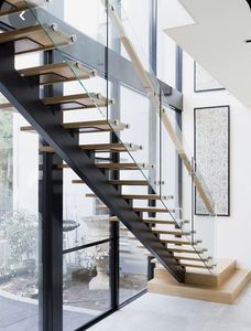 Scala diritta interna moderna di servizio dell'oem, struttura d'acciaio galvanizzata resistente con il vetro o il corrimano di legno - Product Image 5