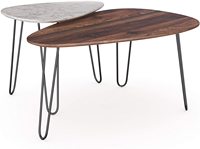 Table basse multifonctionnelle en deux parties, en marbre blanc et en acajou, table empilable