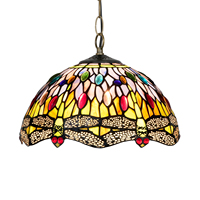 Dragonfly Tiffany Style Plafonnier suspendu en verre teinté avec abat-jour au design complexe de 12 pouces de large, Orange