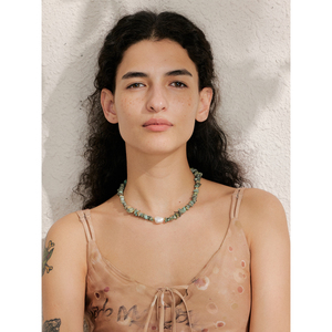 JINYOU 2518 Arrivals Popular Stainless Steel Handmade <strong>Jewellery</strong> for Women High Quality <strong>Green</strong> Natural Stone Pearl Chain Necklace - Product Image 4