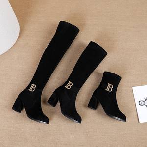 Avrupa ve amerikan tarzı kadın uzun çizme milleri ve süet kalın topuklu elastik kumaş moda çizmeler çeşitli stilleri - Product Image 1