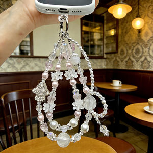 Sangle <span class=keywords><strong>de</strong></span> téléphone <span class=keywords><strong>de</strong></span> luxe en perles roses, un accessoire indispensable pour les filles, design élégant - Product Image 2