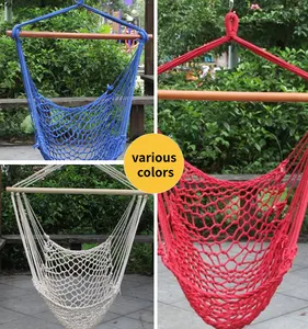 Outdoor Breathable Net Swing Chair Comfort Canvas Hanging Chair With Wood Stick Hanging Swing Chair Hammock Camping Swing