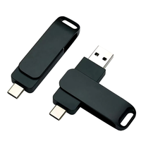 Flash Drive OTG USB 2 in 1 yang Dapat Diputar, Tipe C USB, Pendrive Logam USB2.0 16GB 32GB 64GB Logo Kustom Grosir dalam Jumlah Besar Tersedia