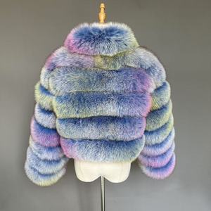 แจ็กเก็ตสั้นขนสุนัขจิ้งจอก100% ขนเฟอร์ขนยาวจริงเสื้อผ้าขนสัตว์อบอุ่นแบบมีซิปพิเศษสีฟ้าผสมพิเศษ - Product Image 4