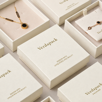 Boîte à bijoux personnalisée avec couvercle et base rigides, boîte cadeau de luxe en papier texturé avec insert en velours pour l'emballage de colliers et de boucles d'oreilles