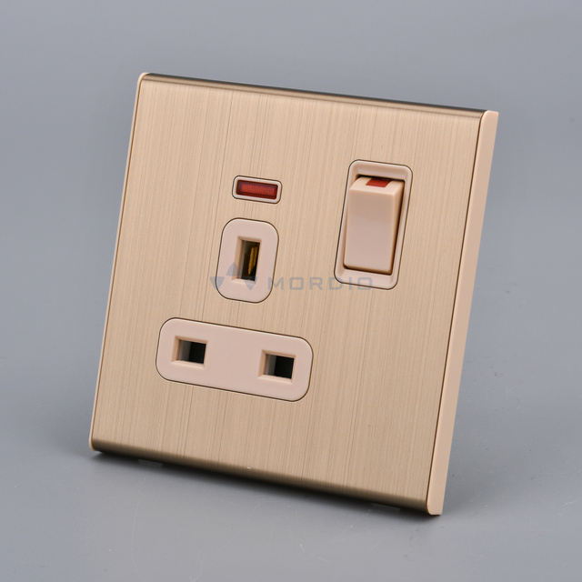 T3.1 UK SASO Brushed Stainless Steel Wall Switch Ultra-thin 13a Wall Socket Power Outlet Wall Socket for Saudi Arabia Qatar