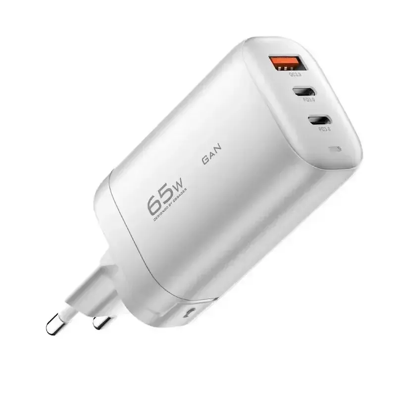 Adaptor travel Tipe C 3-port 65W GaN, adaptor kubus pengisi daya dinding USB telepon seluler kecepatan tinggi Tipe C pabrik grosir