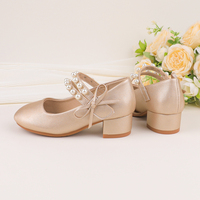 Chaussures de danse de ballet pour petite fille, sandales de princesse, été, or, perle, velcro, talons bas, semelle souple, chaussures de fête, style coréen, doux