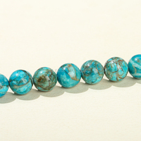Perles de turquoise d'Afrique du Sud en vrac, rondes, bleu-vert, avec matrice, pour la fabrication de bijoux, vente en gros