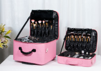 Grand ensemble de maquillage étui avec plateau styliste séparateur détachable beauté chariot fermeture éclair étui de maquillage multifonctionnel