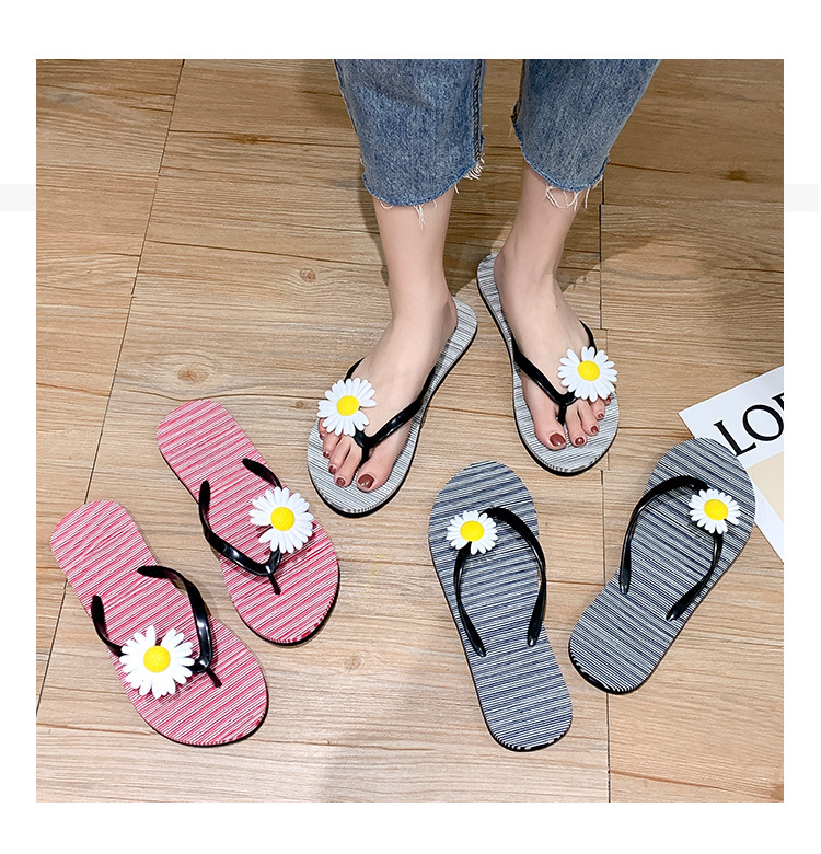 Summer Small Daisy Flower Flip-flops Slippers Women Student Footwear Flat Beach Shoes
