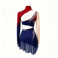 Robe de patinage et de danse pour enfants et adultes, dégradé rouge et bleu, col montant, asymétrique à une épaule, dos découpé avec strass, pour compétition et spectacle de patinage artistique