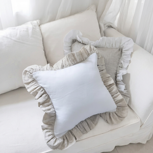 Ruffle Square Linen <b>Cushion</b> <b>Cover</b> Solid Color Pillow Case for <b>Sofa</b> Home European Style - Product Image 1