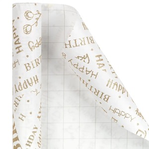 Custom Happy Birthday Gold Foil <b>Wrap</b> <b>Roll</b> White Metallized <b>Paper</b> Gift Packaging Eco-Friendly Recyclable Double-Sided Coated - Product Image 2