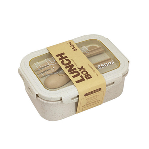 Boîte à lunch portable en fibre de paille de blé écologique, avec couverts (cuillère et fourchette) - Product Image 6