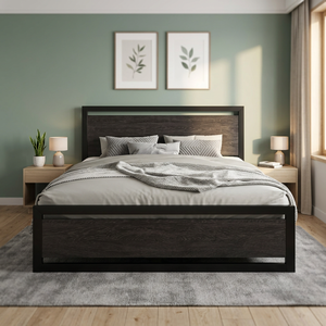 Powder-Coated Steel Tube <b>Frame</b> Wooden <b>Bed</b> with Imported Paint Adjustable Support Multi-Size Options - Product Image 2