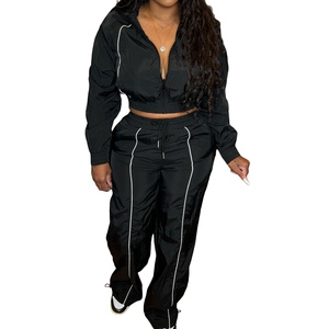 Women's Color-Block Striped Top & Wide-Leg Athletic <b>Pants</b> 2-Piece Set Fashion - Product Image 2