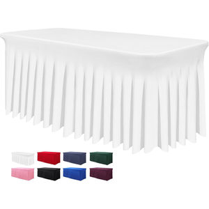 White Woven Spandex/Polyester Elastic Stretch Waterproof & Oilproof Outdoor Ruffled Wedding <b>Table</b> <b>Cover</b> & Skirt - Product Image 1