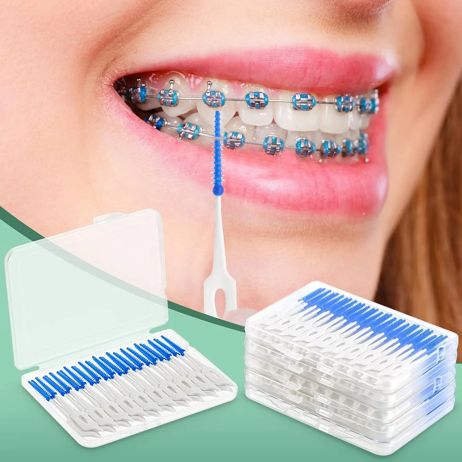 Orthodontie produits de soins bucco-dentaires doux flexible cure-dents interdentaire silicone doux brosse pick étui de voyage