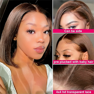 13x4 Transparent HD Suisse Avant de Lacet Perruque 12a Double Dessiné Brésilien Vierge Remy Cheveux Humains 4 # Chocolat Brun Court Droite <span class=keywords><strong>Bob</strong></span> - Product Image 4