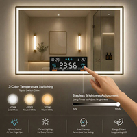 Miroir de salle de bain intelligent à LED avec écran tactile, affichage de la date et de l'heure, étanche IP44, détecteur de mouvement humain, pour projets hôteliers