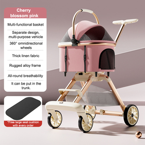 <span class=keywords><strong>Poussette</strong></span> pour animaux de compagnie en alliage d'aluminium OEM/ODM, légère, pliable en un clic, détachable, à 4 roues, avec fermeture éclair, pour chats et chiens - Product Image 2