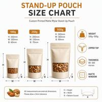 Op maat gedrukte matte Mylar stand-up pouch met venster en ritssluiting voor noten, gedroogd fruit en snacks