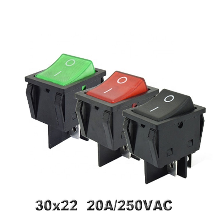Interrupteur à Bascule étanche DPST 20A 250V - Rouge/vert, Connexion Rapide - Chine