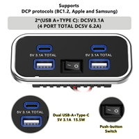 Chargeur de voiture encastrable 4 ports multi-USB 5V3.1A double USB-A et 5V3.1A double TYPE-C 12-24V pour bus, camping-car, train