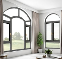 Fenêtre à arche moderne, fenêtre à battant française, fenêtre à persiennes en verre, cadre en alliage d'aluminium, moustiquaire en acier inoxydable, horizontale