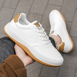 Stylish Sporty Breathable Leather Athletic <b>Flats</b> Men's Casual White Sports Trendy Sneakers with Cushioning for Men Fashion - Product Image 6
